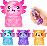 Simgoing 4 Pcs Axolotl Stress Toy Squeeze Axolotl Party Favors 2.56 x 2.64 Inches Malt Sugar Filled Stretchy Fidget Stress Relief Ball Sensory Toys for Adults Soothing Graduation Birthday Party Gift