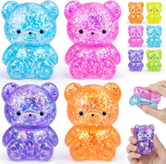 4 Pcs Gummy Bears Squishy, Glitter Bears Stress Ball, Slow Rise Stress Relief Fidget Toys, Soft Mini Bear Squishy Toys for Anxiety Relief, Gummy Bear Party Favors, Goodie Bag Fillers Kids and Adults
