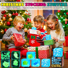 Squishy Fidget Toys Adults Stress Cube - Glow in The Dark Snowflakes Sensory Toys for Kids with Autism Stress Balls for Kids Teens Squeeze Squishy Toys Easter Basket Stuffers