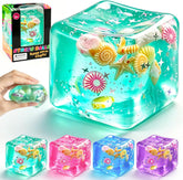 1Pc Ice Cube Squishy Stress Balls,Slow Rising Sensory Fidget Toy with Marine Shells Inside Square Soft Sensory Anxiety Relief Squeeze Cube for Adults Teens Kids(Green)