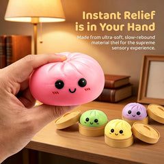 4 Pack Dumpling Squishy Stress Balls, Stress Relief Toys for Adults Boys Girls, Steamer Basket Design and Squeezable Bun with Cute Smile Face, Sensory Fidget Toys for Kids Party Favors Gifts