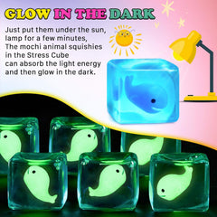 Stress Cube Squishy Fidget Toys Kids Adults - Glow in The Dark Whale Squish Toy Sensory Toys for Kids with Autism Stress Balls for Kids Squeeze Toys for Anxiety Stress Relief Easter Basket Stuffers