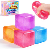 4 Pack Big Ice Cube Squishy Toys, 4 Color Glitter Stress Cube Fidget Toys, 2.2 inch Sensory Squeeze Toys, Squishy Cube Pack for Kids Adult Anxiety Stress Relief, Quiet Fidgets for Classroom Home