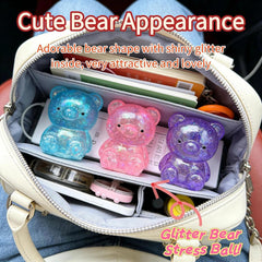 3 Pack Glitter Bear Stress Ball Squishy, Bear Sensory Stress Balls,Stress Relief Toy for Relaxing,Adorable Squishy Bears Stress Toys for Daily Relaxation, for Squishy Lovers