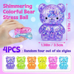 4 Pcs Gummy Bears Squishy, Glitter Bears Stress Ball, Slow Rise Stress Relief Fidget Toys, Soft Mini Bear Squishy Toys for Anxiety Relief, Gummy Bear Party Favors, Goodie Bag Fillers Kids and Adults