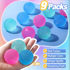 Textured Mini Stress Balls: 9 Pack High Density Solid Squishy Toys, 1.6" Small Sensory Fidget for Kids Adults, Quiet Anxiety Relief Item for Classroom, Malt Sugar Filled, Prizes for Students