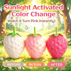 2pcs Squeezable Strawberry Toy,Color Changing Strawberry Squishy Toy, Sunlight Activated Pink Transformation Stress Ball,Squeezable Fruit Ball Realistic Strawberry Model Squishy(Pink)
