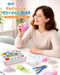 DIY Stress Ball Making Kit with 14.1 oz Filler, 16 TPR Skins, Vacuum Tool, 20 Cable Tie for Create ASMR Anxiety Relief Toys Crunchy Relaxing for Adult