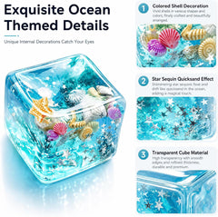 Nice Cube Squishy Fidget Toys,Large 2" Wide,Ocean-Themed Slow Rising Stress Ice Cube,Sensory Squeeze Toys for Anxiety Stress Relief