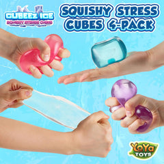 YoYa Toys Cubeez Squishy Stress Cubes 4 Pack – Sensory Fidget Toys for Kids – Fun Stretchy Squeeze Stress Balls – Colorful Ice Cube Squishies – Calming Stress Relief Toy – Great Gift for Boys & Girls