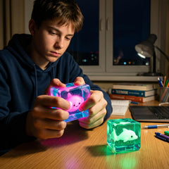 Cube Squeeze Ball Stress Fidget Toy, Glow in the Dark Gel Filled Ice Cube, Slow Rising Squishy Sensory Toy for Anxiety Relief, Kids and Adults (Narwhal)