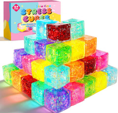 24 Pack Slow Rising Ice Cube Squishy Stress Balls,Stress Cube for Adults Kids , Bulk Taba Squish Fidget Toys, Square Squeeze Toy for Classroom Prizes, Mini Nice Cube Squishy for Party Favors