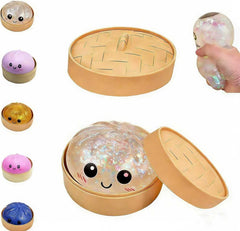 Dumpling Squishies,Glitter Dumpling, Glitter Squishy with Box,Easter Basket Stuffers (White)