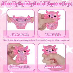 Axolotl Squishy Stress Toy – Cute Sitting Axolotl Fidget Toy Soft Squeeze Sensory Toy for Kids & Adults, Anxiety Relief Desk Toy, Party Favor (Pink)