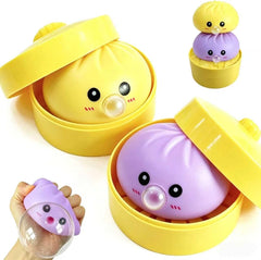 2Pack Dumpling Squishies Set with Steamer, New Bubble-Blowing Squishies, Stretchy Fidget Sensory Squeeze Toy for Adults & Teens