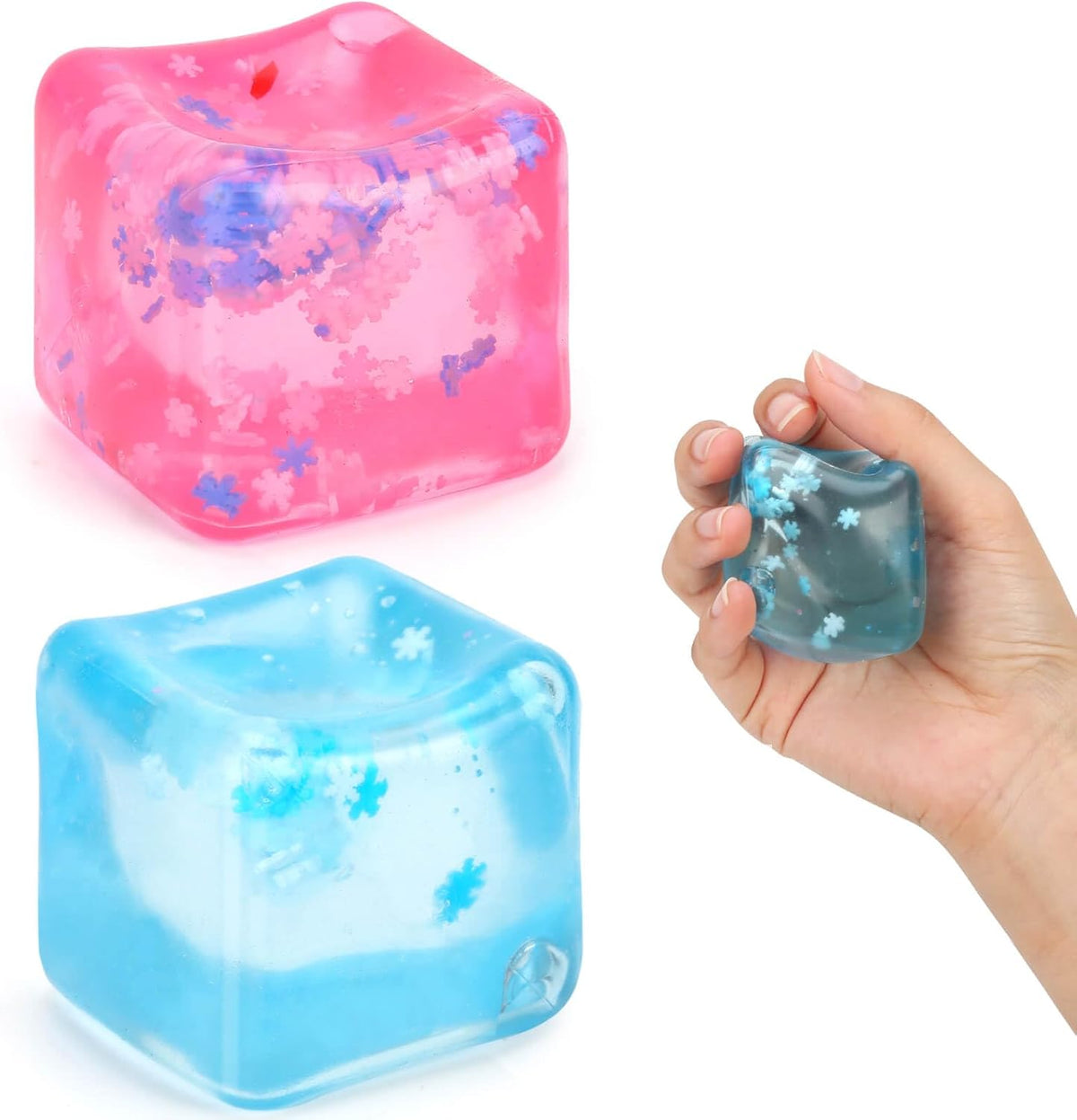 Gretex Fidget Toy for All Ages: 2 Pack Soft Sensory Fidget Ice Cube Stress Ball Squishy Cube Stress Relief Toys for Kids, Teens and Adults Party Favors, Birthday Gift for Kids Age 3+