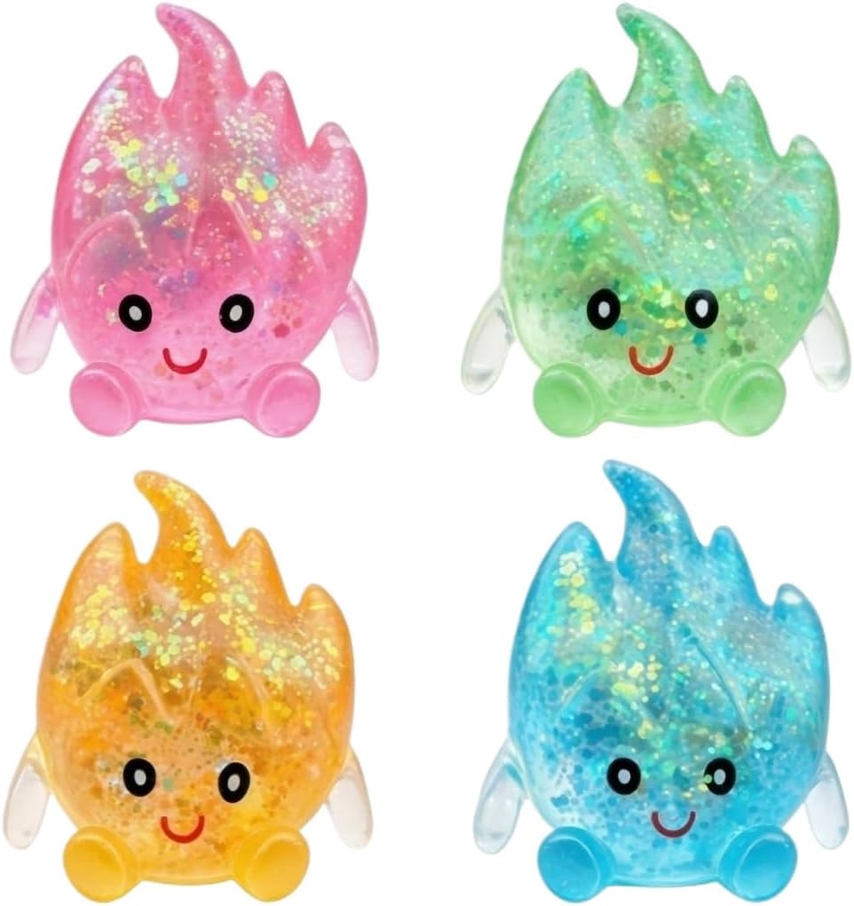TREBIN Squid Water Drop Squishy Stress Ball, Slow Rising Malt Sugar Fidget Toy, High Resilience Sensory Toy for ADHD Autism, Sparkly Jellyfish Design Droplet Squeeze Toy for Focus (Random Flame Shape)