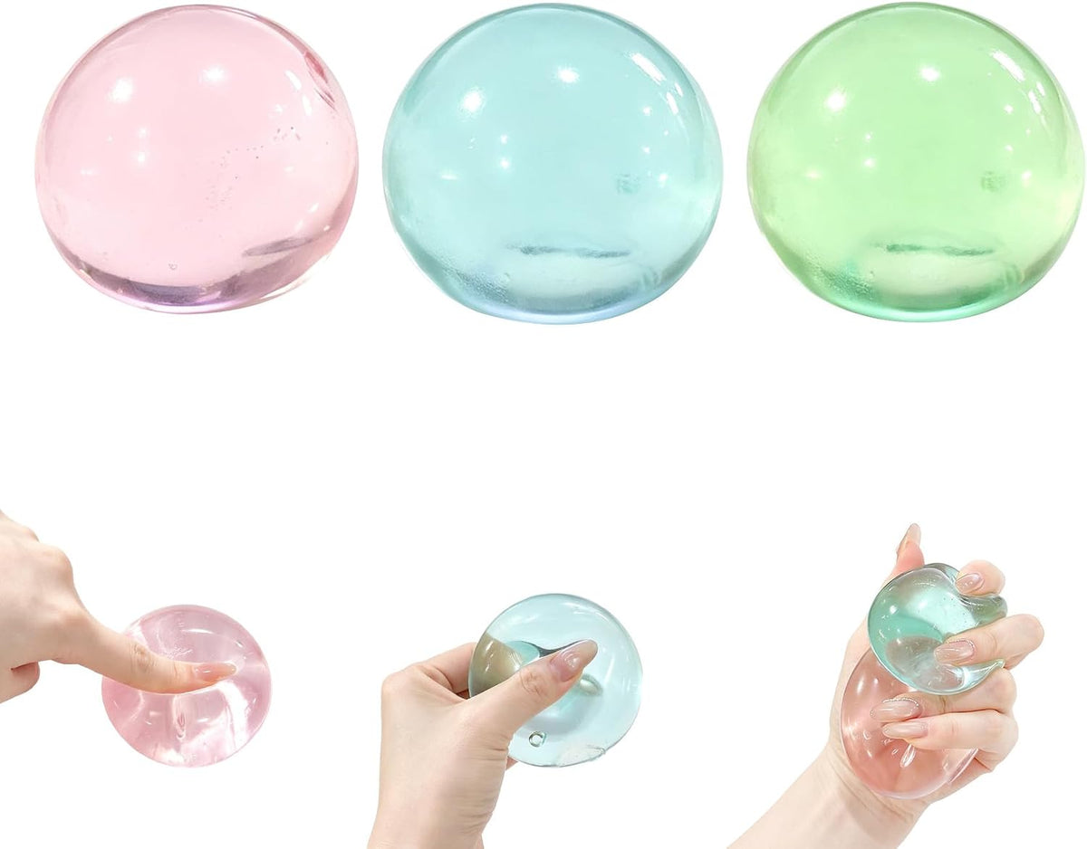 3 Pack Stress Relief Squishy Balls - Soft Squeeze Sensory Toy for Adults, Office Desk Fidget Toys for Tension Relief - Large Maltose Water Ball for Relaxation & Focus, Aesthetic Desk Accessories