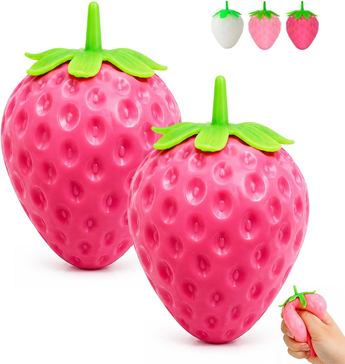 2pcs Squeezable Strawberry Toy,Color Changing Strawberry Squishy Toy, Sunlight Activated Pink Transformation Stress Ball,Squeezable Fruit Ball Realistic Strawberry Model Squishy（Pink）