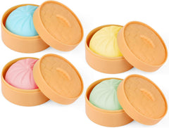 MEIEST 4 PCS Colorful Dumpling Stress Balls Fidget Sensory Toy,Squeeze Dough Ball Stress Relief Hand Toy,Bun with Food Steamer Stretchy Desk Toys