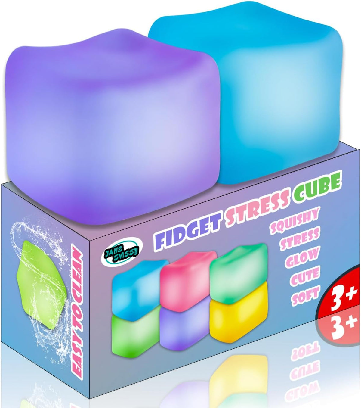 2Pcs Stress Cube Glow in The Dark,Fidgets for Teens,Adults, Kids,Super Solid Squishy Toy,Squeeze Toys,Ice Cube,High Density Squeeze Toys,Stocking Stuffers,Cool Things(Blue + Purple)