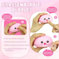 2Pack Dumpling Squishies Set with Steamer, New Bubble-Blowing Squishies, Stretchy Fidget Sensory Squeeze Toy for Adults & Teens, Cute Desk Gift(Blue+Pink)
