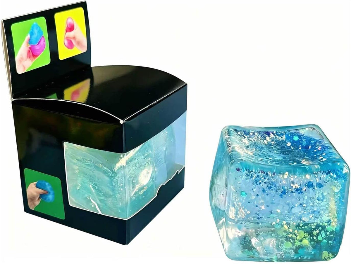 Premium Block Cube Squishy-Squishy Stress Cube,Slow Rise Fidget Cube Squishies Sensory Soft High Density Ice Squeeze Ball Fidget Toy Ice Cube Slow Rise (Blue)