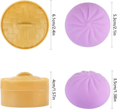 4 PCS Colorful Dumpling Stress Balls,Squishes Dough Fidget Sensory Dumplings,Simulation Food Squishies Bun with Steamer Stretchy Stress Relief Tools
