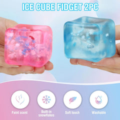 Gretex Fidget Toy for All Ages: 2 Pack Soft Sensory Fidget Ice Cube Stress Ball Squishy Cube Stress Relief Toys for Kids, Teens and Adults Party Favors, Birthday Gift for Kids Age 3+