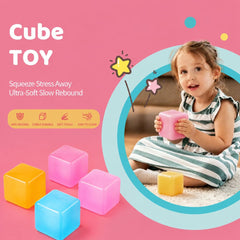 4 Pack Stress Cube Fidget Toys, 2" Slow Rising Sensory Squeeze Balls Filled with Thick Substance, High Density Ice Cube Stress Reliever for Adults Kids, Classroom Prizes Party Favors