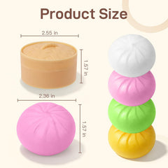 4 Pack Dumpling Squishies Toy Mystery Box Random Color, Colorful Dumplings Stress Balls Fidget Sensory Toy, Bun with Food Steamer Stretchy Desk Toys Soft Squeeze Decompression Dough for Adults Kids