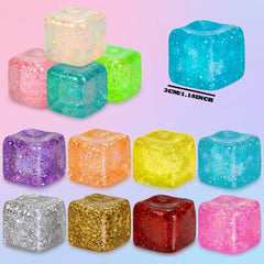 12 Pack Glitter Stress Cube Fidget Toys - Sensory Squeeze Toys for Stress & Anxiety Relief, Squishy Ice Cube Fidgets for Calm, Focus, Sensory Toys for Kids & Adults