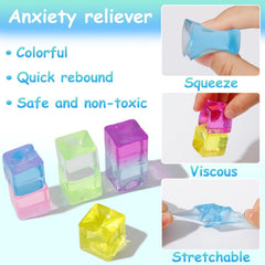 Ice Cube Sensory Toys 24 Pcs Squishy Fidget Stress Cube for Adults Kids Anxiety Stress Relief Hand Therapy Sensory Squishy Ball Classroom Prize Box Toys