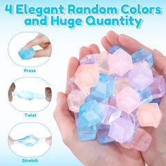 100 Pcs Mini Ice Cube Stress Balls Bulk Squeeze Square Ball Sensory Stress Relief Mini Ice Cube Prize Birthday Party Favor Bags Box Filling, 4 Colors