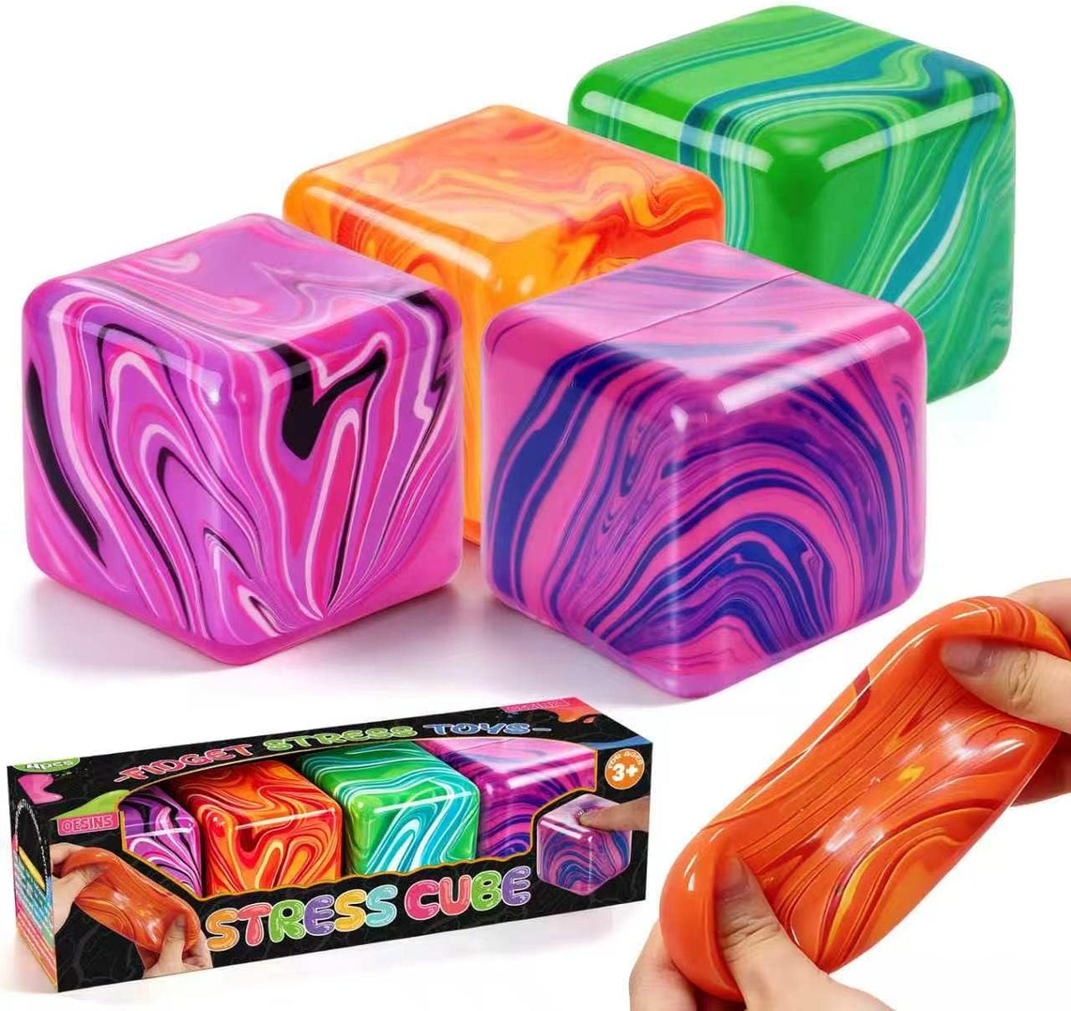 4 Pcs Stress Cube Squishies Fidget Toys, Ice Cube Shape Squeeze Toys, Slow Rise Stress Balls Sensory Toy for Kids Adults with Autism, Stress Relief Classroom Prize, Easter Basket Stuffers
