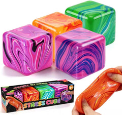 4 Pcs Stress Cube Squishies Fidget Toys, Ice Cube Shape Squeeze Toys, Slow Rise Stress Balls Sensory Toy for Kids Adults with Autism, Stress Relief Classroom Prize, Easter Basket Stuffers