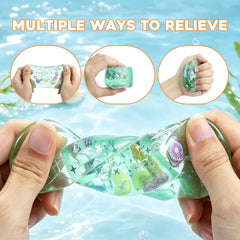 1Pc Ice Cube Squishy Stress Balls,Slow Rising Sensory Fidget Toy with Marine Shells Inside Square Soft Sensory Anxiety Relief Squeeze Cube for Adults Teens Kids(Green)