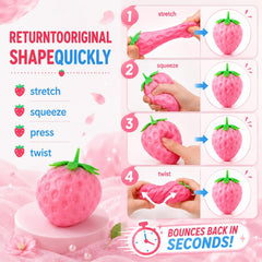2pcs Squeezable Strawberry Toy,Color Changing Strawberry Squishy Toy, Sunlight Activated Pink Transformation Stress Ball,Squeezable Fruit Ball Realistic Strawberry Model Squishy（Pink）