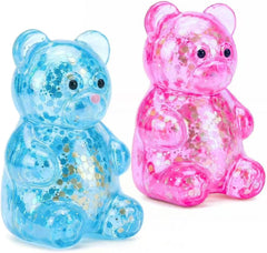2 Pack Bear Squishy Sugar Fidget Stress Balls, Glitter Colorful Bear Sensory Stress Balls for Anxiety Relief, Animals Squishy Squeeze Balls Fidget Toys for Boys and Girls