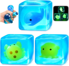 Squishy Stress Cube Fidget Toys Adults - Glow in The Dark Sensory Toys for Kids with Autism Stress Balls for Kids Teens Squeeze Toys for Anxiety Easter Basket Stuffers