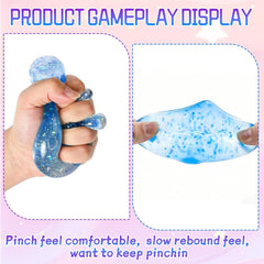 Dreamy Water Drop Slow-Rebound Sensory Stress Ball, Contains Maltose, Suitable for Adults, High-Intensity Flashing Water Droplet Squeezing Toy, Relieves Anxiety, Office Desk Ornament, Blue