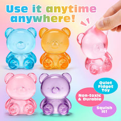 VISCOO 4 Pack Stress Bear Squishy Ball, Sugar Filled Gummy Bear Toys, Taba Squishy Toys for Kids Stress Relief, High Density Stress Balls for Calming - Soft Squeeze Balls Party Favors Birthday Gifts