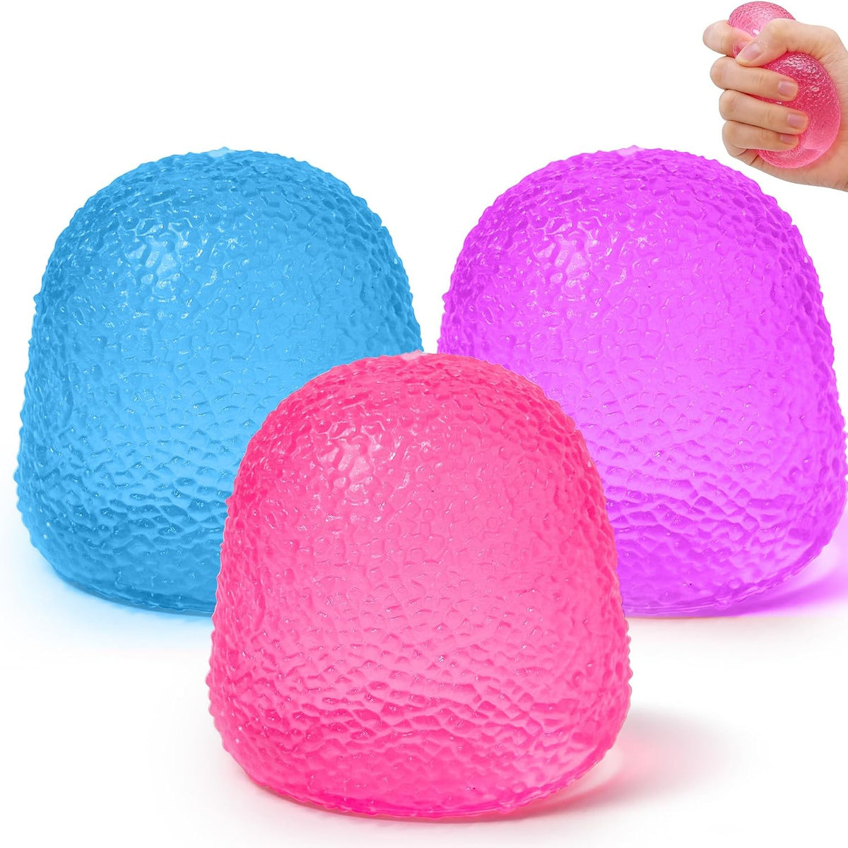 Gumdrop Squishy 3 Pack, Stress Balls Fidget Toys for Kids and Adults, Durable Squishy Gumdrops Candy-Shaped Balls for Classroom Prizes, Party Favors, Easter Basket Stuffers, and Easter Gifts
