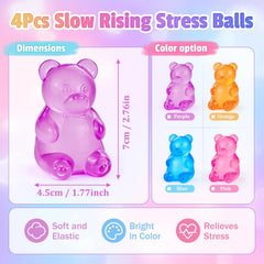 4Pcs Gummy Bear Squishy,Stress Bear Taba Squishy Toys,Slow Rising Stress Relief Squeeze Toys,Cute Fidget Toys for Kids Adults,Party Favors & Gifts