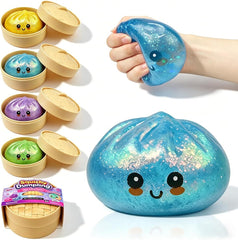 Anditoy Dumpling Stress Balls Glitter Squishy Toys Giant Squishy Mystery Box Squeeze Toys for Adults Stress Relief Desk Toys Kids Party Favors Birthday Gifts (Blue)