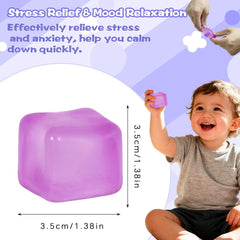 Gel-Filled Ice Cube Squishy Toy 1.38in/3.5cm for Kids Ages 3+ & Adults – Slow Rising Sensory Squeeze Cube, Mini Desk Fidget Toy for Party Favors & Classroom Rewards(Purple)