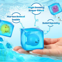 Squishy Fidget Toys Stress Cube, 3 Pack Mini Glow in The Dark Ice Cube, High Density Malt Sugar Filled Squeeze Square for Kids Adults, Quiet Fidgets for Classroom Student, Anxiety Relief Item