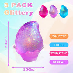 3Pack Fidget Toys for Kids, Dream Squishy Drop - Glitter Squishy Cube Slow Rise Stress Cube for Adults, Glitter Balls Squishies Sugar Mango Fruit Stress Balls for Anxiety Relief