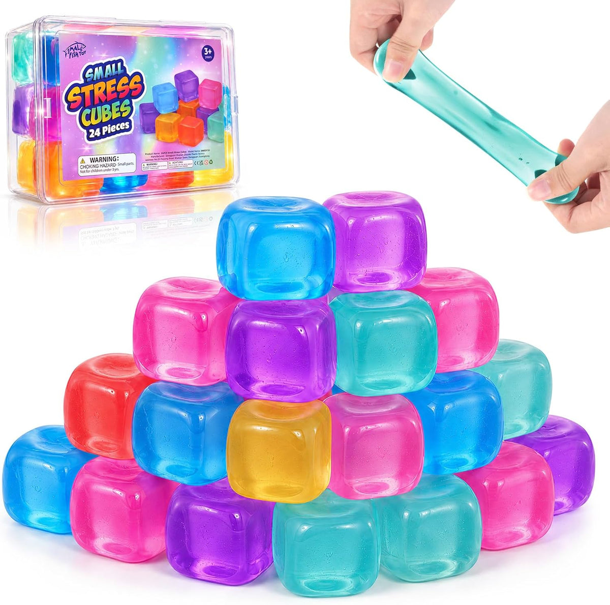 24 Pack Mini Stress Cubes for Kids: 1.18'' Soft Squeeze Toys with Storage Box, Slow Rising Sensory Fidget Toys for Classroom Prizes, Prize Box Toys, Party Favors
