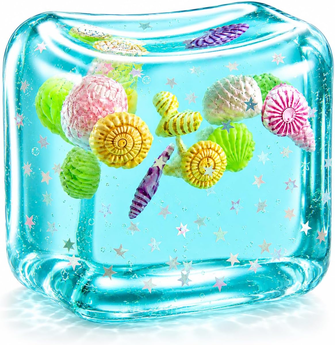 Large Squishy Ice Cube Stress Ball - Slow Rising Maltose Texture Jelly Fidget Toys with Star Glitter - Sensory Squeeze Toy for Anxiety Relief - Desk Gifts for Kids & Adults